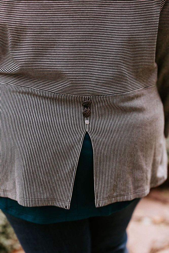 MICRO-STRIPE PULLOVER WITH POCKET DETAIL