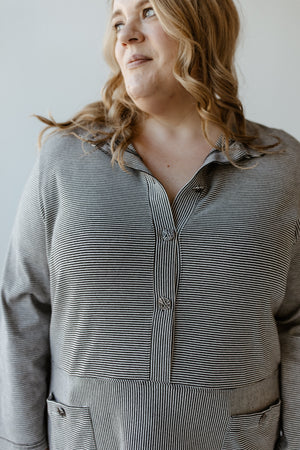 MICRO-STRIPE PULLOVER WITH POCKET DETAIL