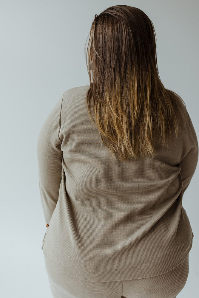 MICRO STRIPE TEXTURED MOCK TURTLENECK BLOUSE