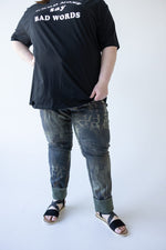 MID-RISE REVERSIBLE SKINNY JEAN IN SNAKE PRINT AND ARMY