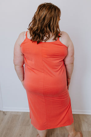 
            
                Load image into Gallery viewer, MIDI LENGTH SLIP DRESS IN SPICY CORAL
            
        