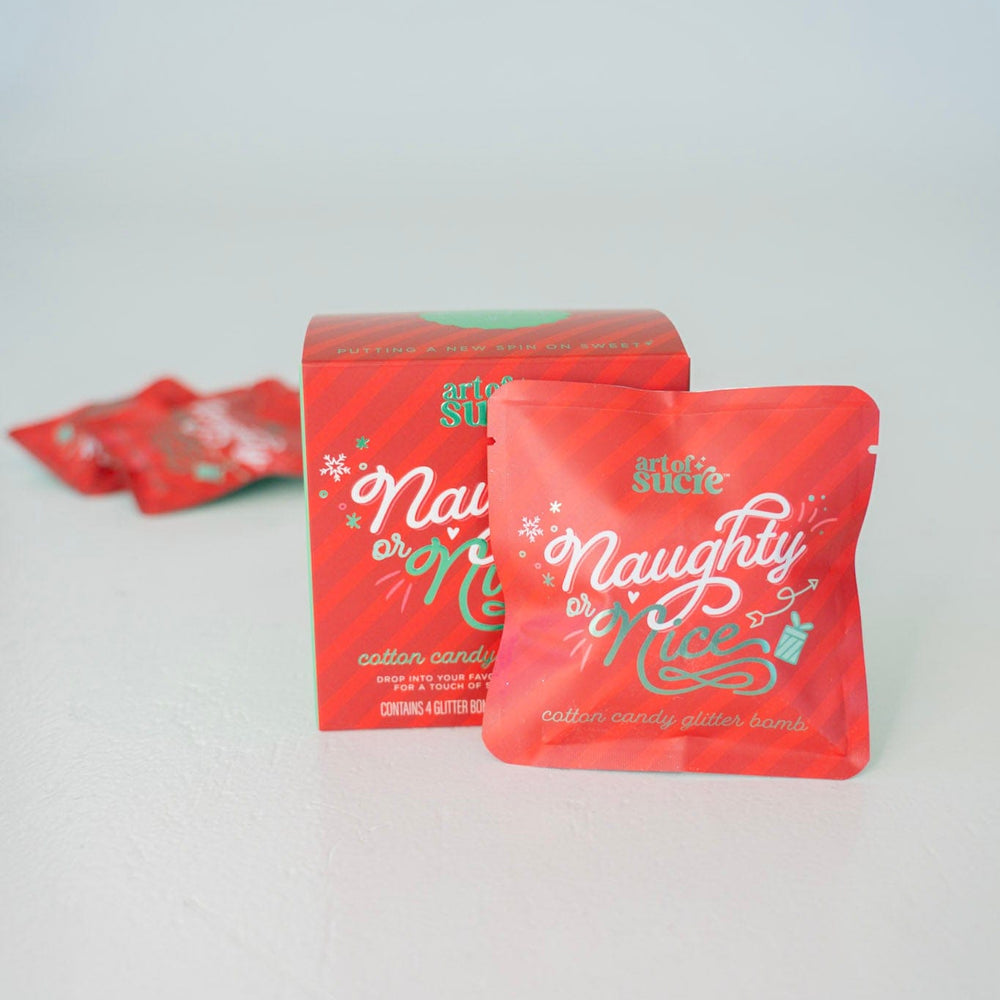 Red packaging with 'Naughty or Nice' text on a white background