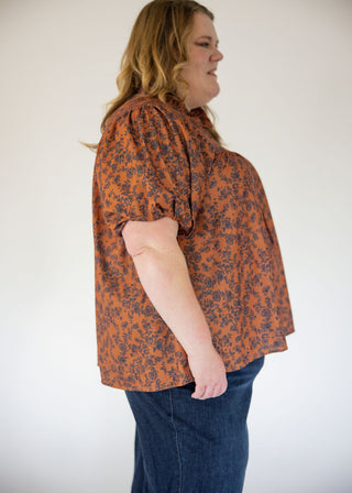 Notch Neck Floral Empire Waist Top – Brown