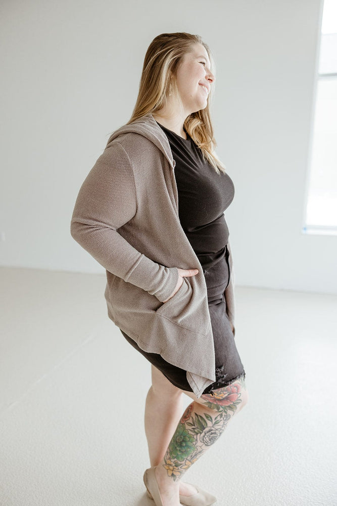 OPEN FRONT THERMAL CARDIGAN IN LATTE
