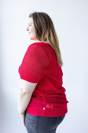 OPEN WEAVE SWEATER IN CALIENTE