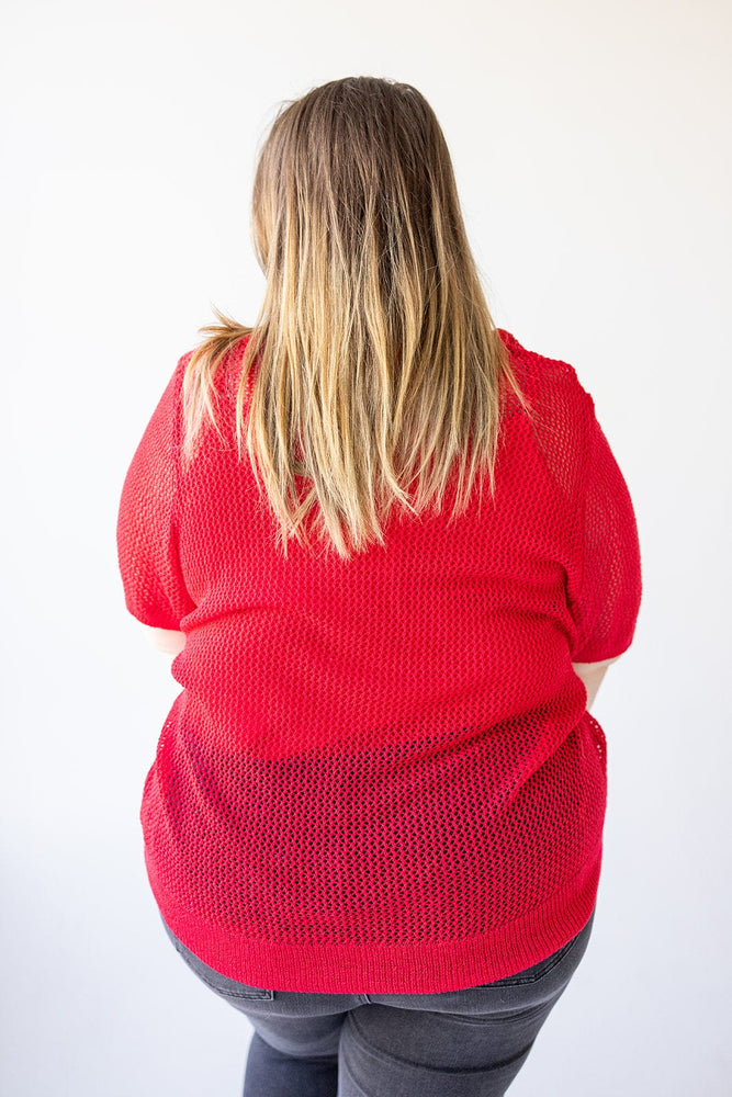 OPEN WEAVE SWEATER IN CALIENTE