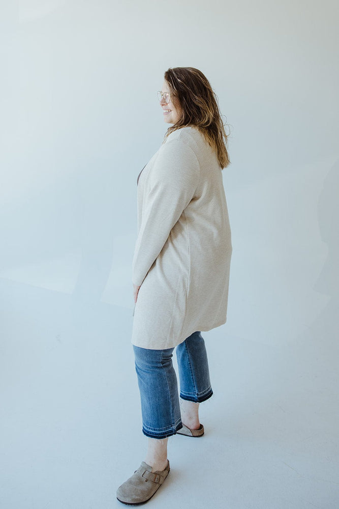 OPEN FRONT HORIZONTAL TEXTURED CARDIGAN IN TOASTY