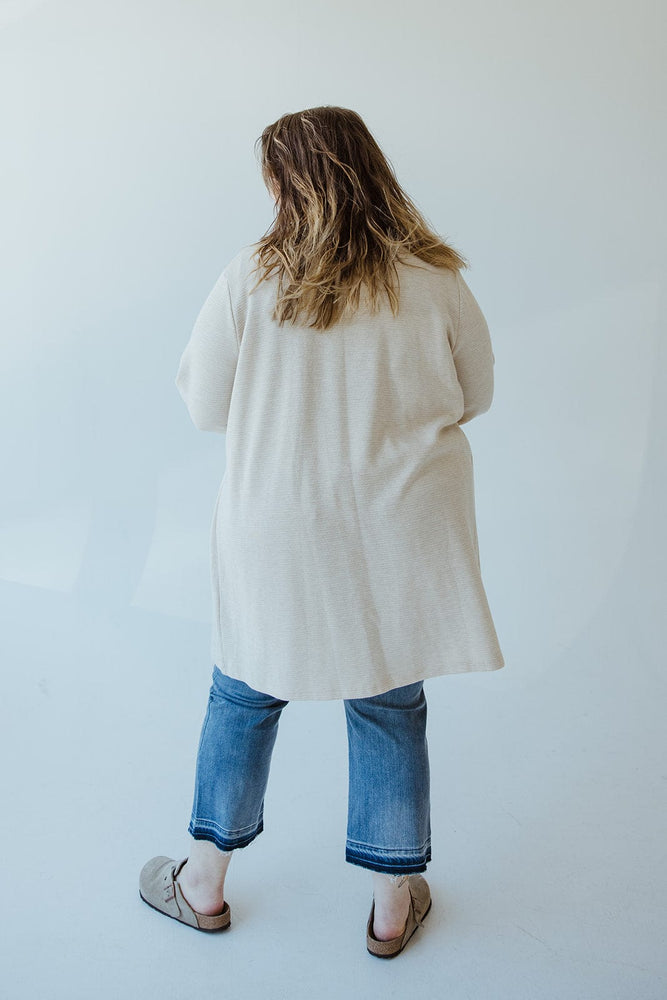 OPEN FRONT HORIZONTAL TEXTURED CARDIGAN IN TOASTY