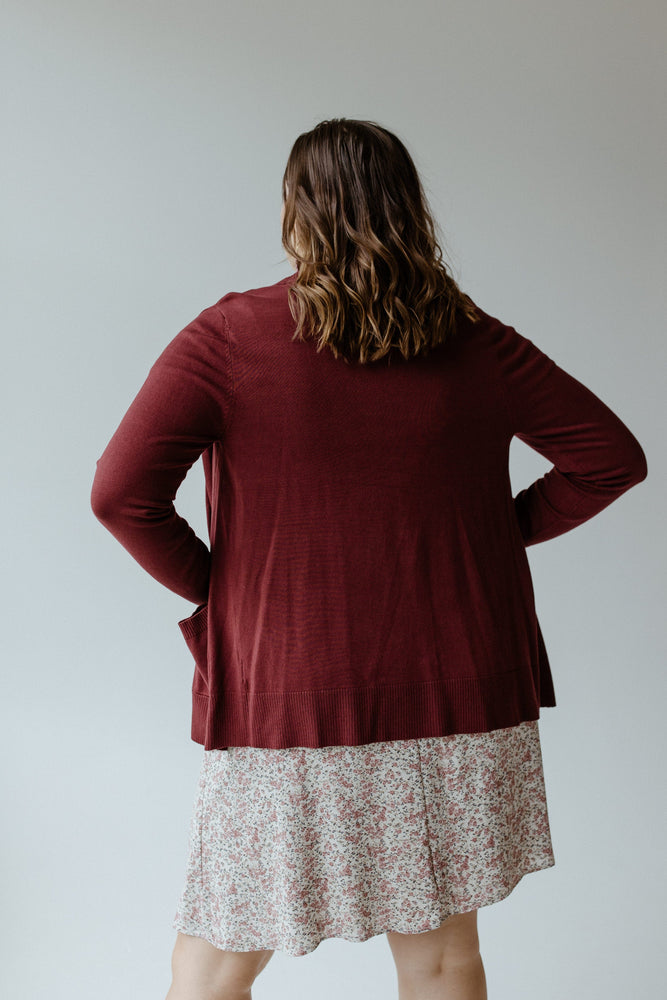 OPEN KNIT CARDIGAN IN BURGUNDY