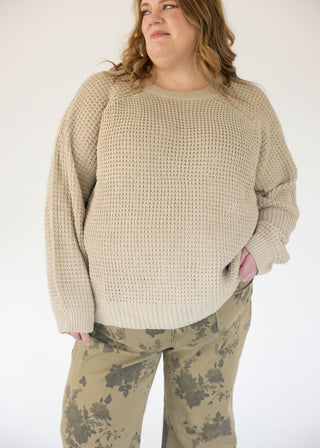 Oversized Raglan Knit Pullover Sweater – Cozy Taupe