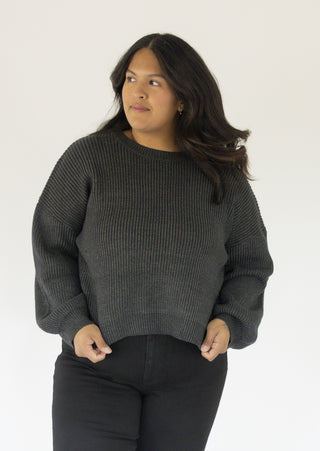Oversized Ribbed Crewneck Sweater – Shadow Grey