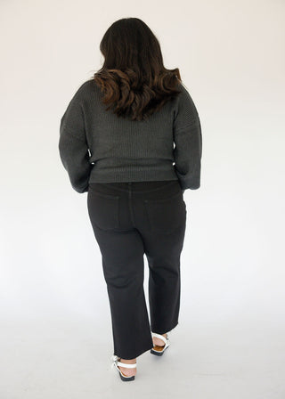 Oversized Ribbed Crewneck Sweater – Shadow Grey
