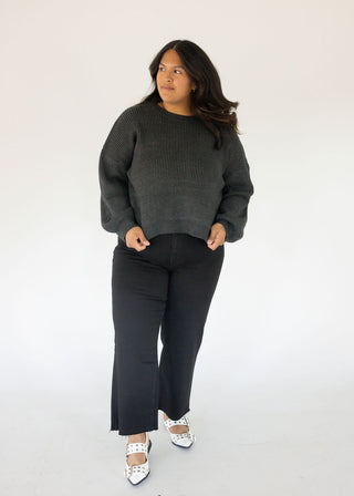 Oversized Ribbed Crewneck Sweater – Shadow Grey