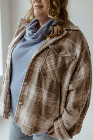 PLAID SHACKET IN CREME BRULEE