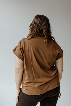 PLEATED CREW NECK BLOUSE IN CLASSIC BROWN