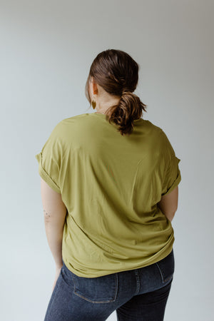 PLEATED CREW NECK BLOUSE IN OLIVE LEAF