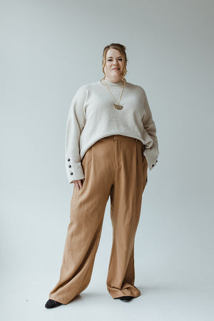 PLEATED WIDE LEG TROUSER IN URBAN BRONZE