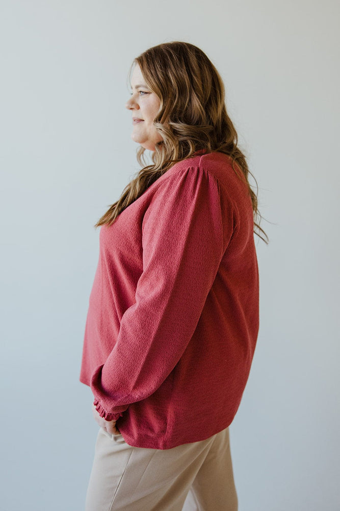 PUFF SLEEVE RUFFLE TURTLENECK IN ROSEWOOD