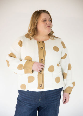 Polka Dot Jacquard Button Down Sweater Cardigan – Ivory