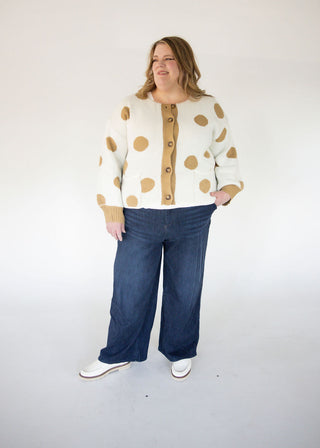 Polka Dot Jacquard Button Down Sweater Cardigan – Ivory