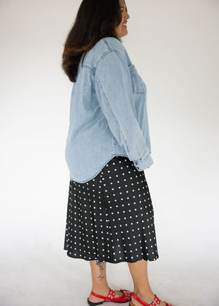 Polka Dot Print Midi Skirt – Black | Cream