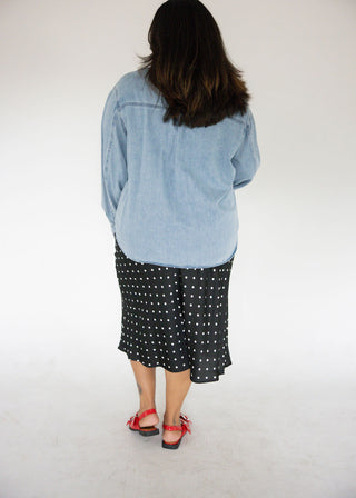 Polka Dot Print Midi Skirt – Black | Cream