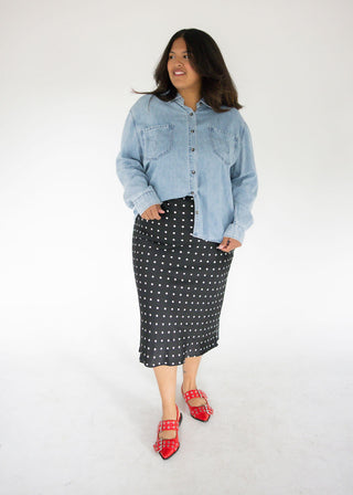 Polka Dot Print Midi Skirt – Black | Cream