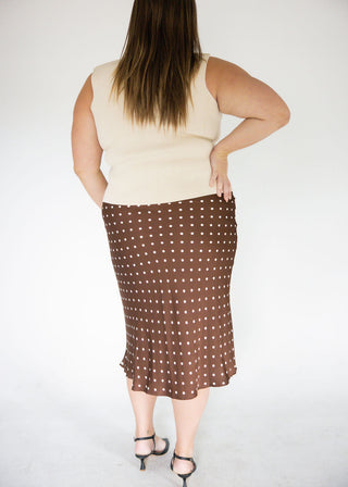 Polka Dot Print Midi Skirt – Brown | Taupe