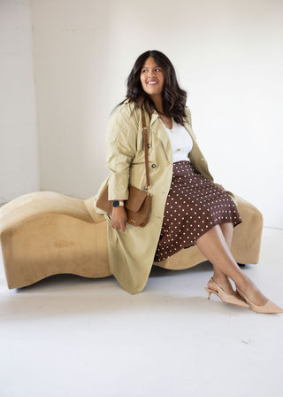 Polka Dot Print Midi Skirt – Brown | Taupe