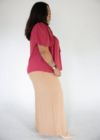 Puff Sleeve Pintuck Neck-Tie Woven Top – Dusty Mauve