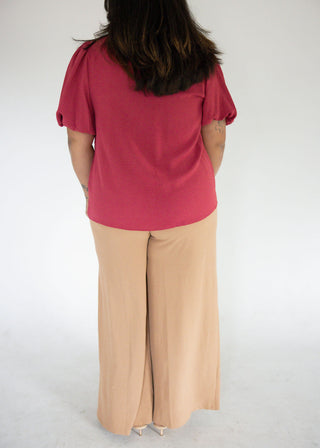 Puff Sleeve Pintuck Neck-Tie Woven Top – Dusty Mauve