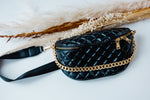 QUILTED SLING BAG WITH CHAIN DETAIL IN BLACK