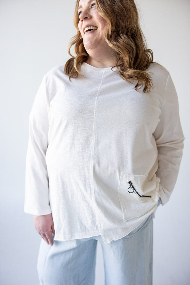 RAW EDGE TUNIC WITH POCKET DETAIL IN CHALK