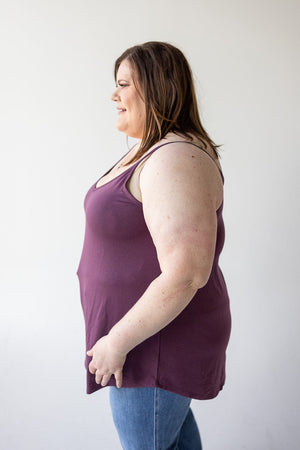 REVERSIBLE NECK CAMI IN FROSTED EGGPLANT