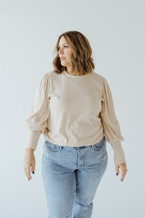 RIBBED BUBBLE SLEEVE TEE IN DOESKIN