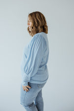 RIBBED BUBBLE SLEEVE TEE IN PALE CERULEAN