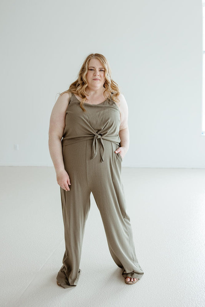 RIBBED SIDE TIE JUMPSUIT