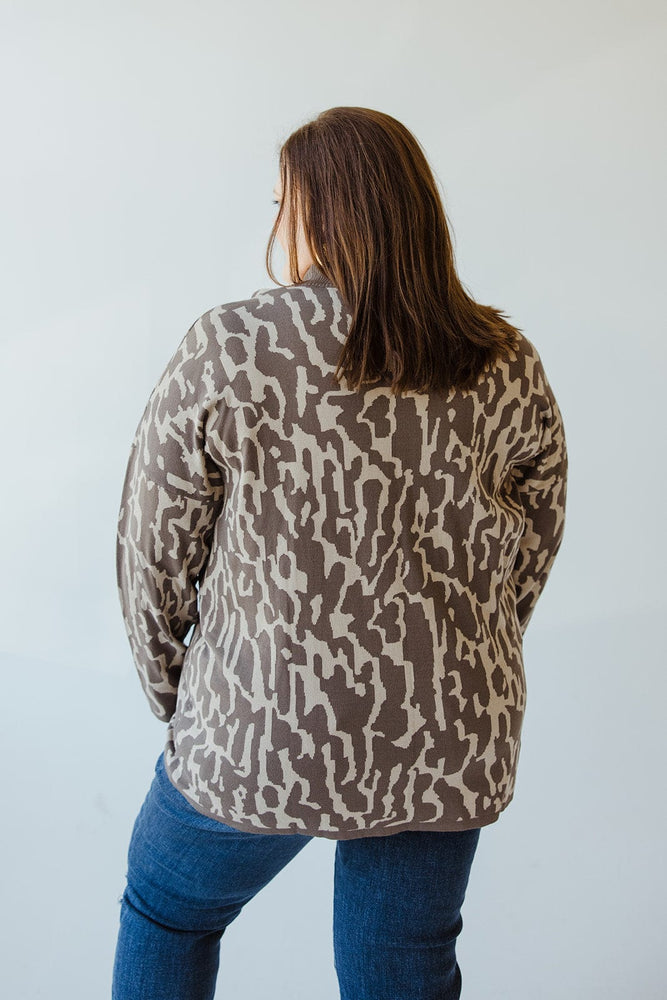 RIBBED MOCK NECK ANIMAL PRINT SWEATER