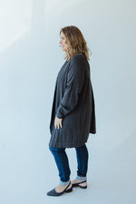 ROLLED COLLAR CARDIGAN IN DARK GREY MELANGE