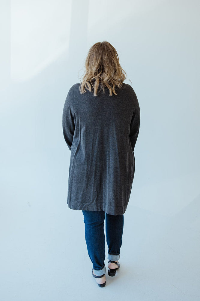 ROLLED COLLAR CARDIGAN IN DARK GREY MELANGE