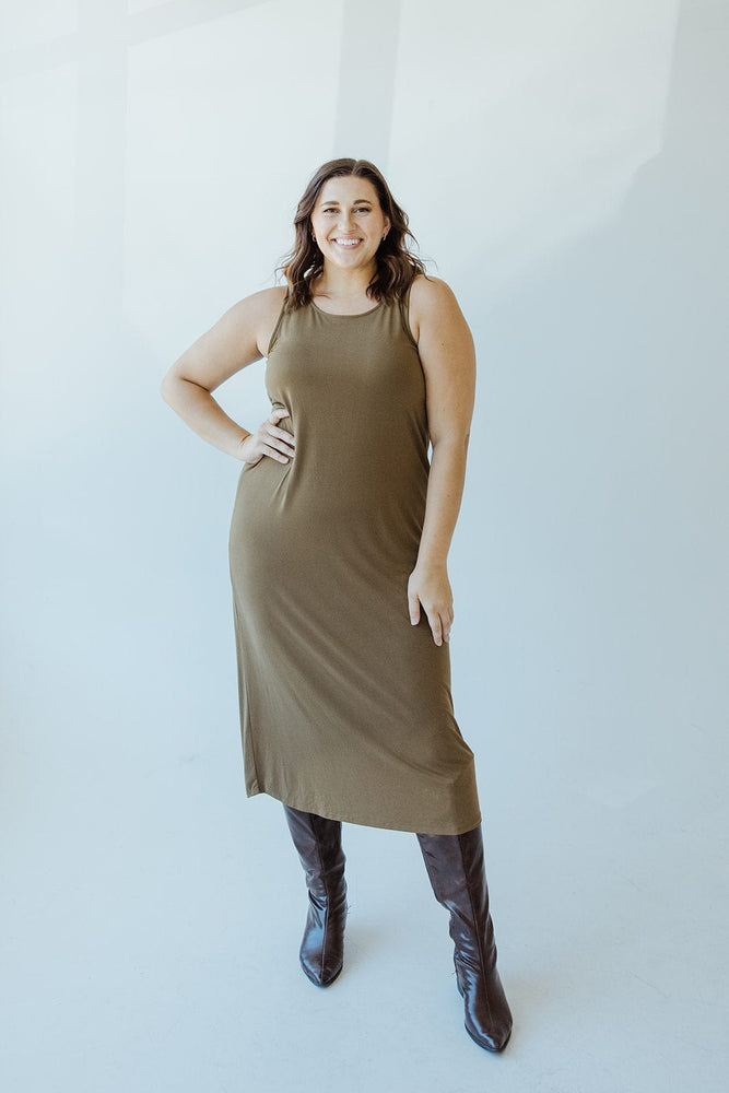 ROUND NECK TANK SLIP DRESS IN OLIVE GROVE