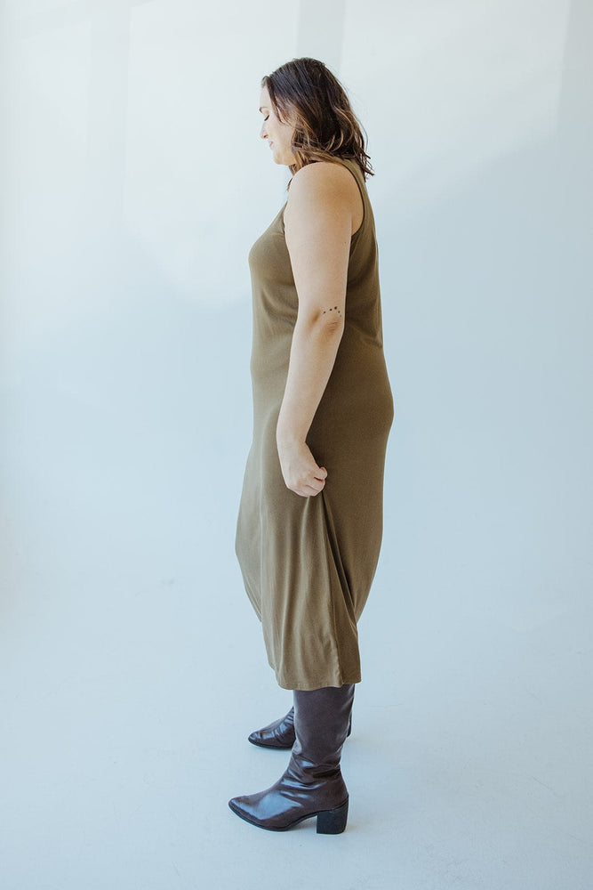 ROUND NECK TANK SLIP DRESS IN OLIVE GROVE