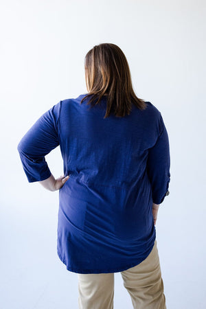 3/4 RUCHED SLEEVE TUNIC WITH POCKETS IN MARINE