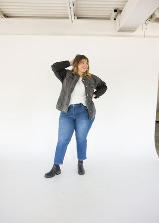 Relaxed Button-Front Denim Jacket – Ash Black