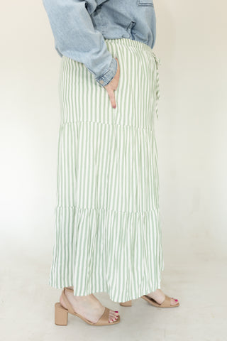 Ribbon Green Tiered Maxi Skirt: The Flowy "It" Skirt