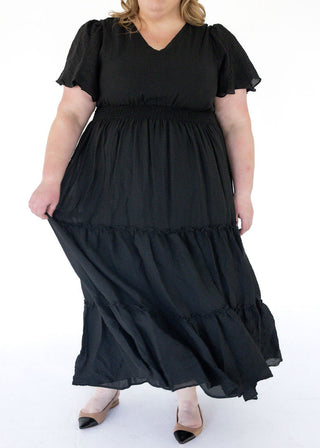 Ruffle Sleeve Tiered Maxi Dress – Black
