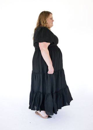Ruffle Sleeve Tiered Maxi Dress – Black