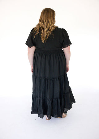 Ruffle Sleeve Tiered Maxi Dress – Black