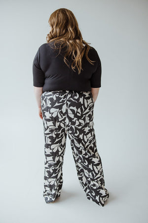 SATINY ABSTRACT FLORAL WIDE LEG PANTS