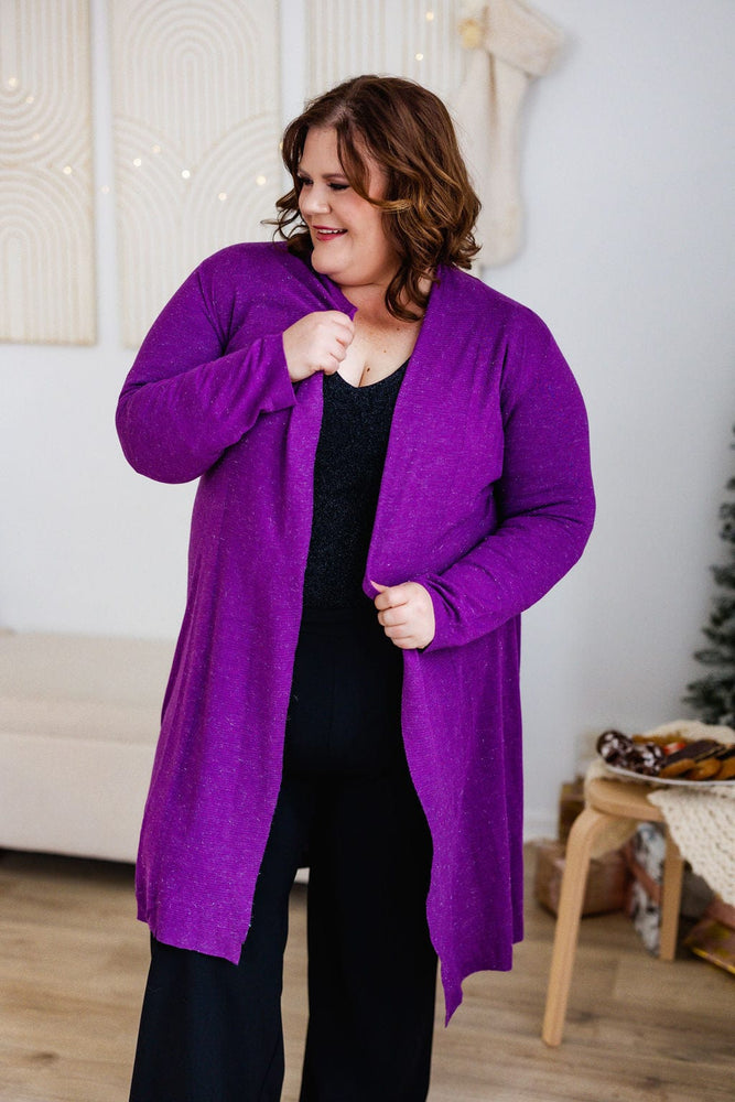 
            
                Load image into Gallery viewer, SHIMMERY LIGHTWEIGHT DUSTER CARDIGAN IN ROYALTY
            
        